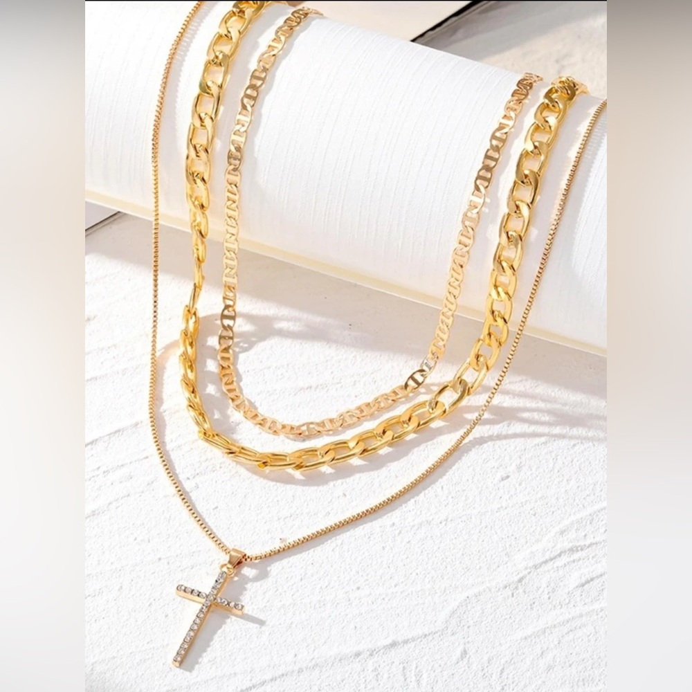 Gold‎ Tone Layered Cross Necklace - Picture 4 of 4
